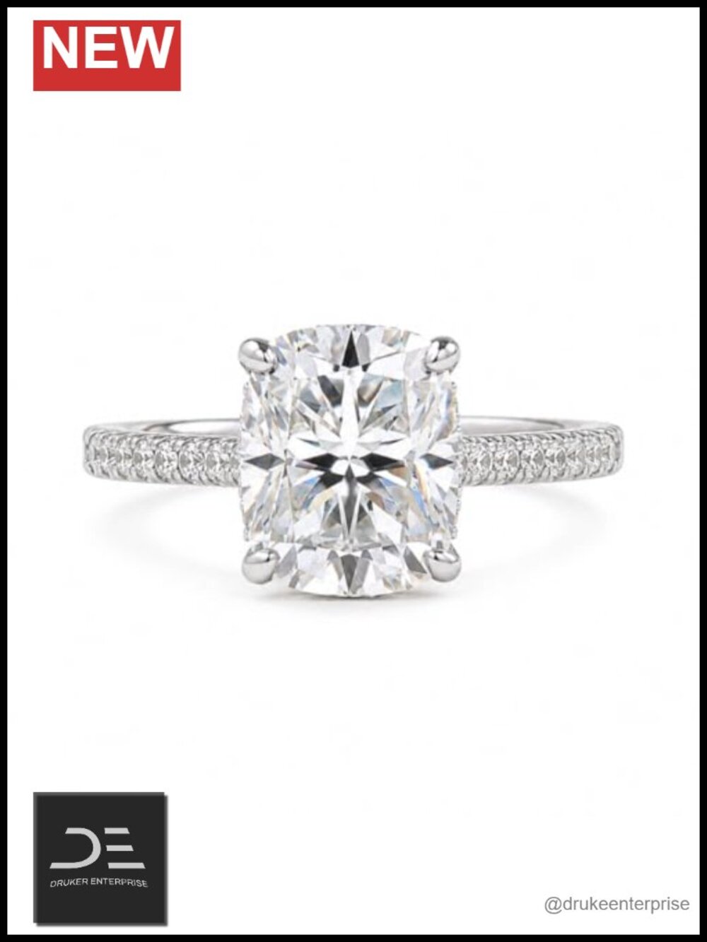 3.5CT Cushion Cut Moissanite Ring 18K White Gold Plated